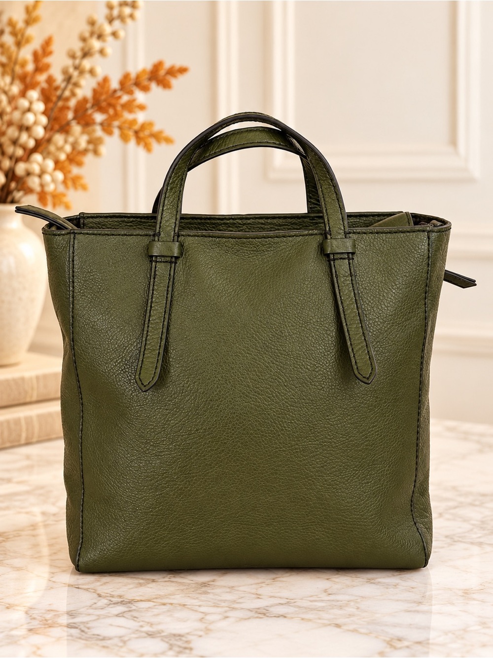 Fossil Olive Green Leather Convertible Backpack Tote Crossbody Shoulder Bag